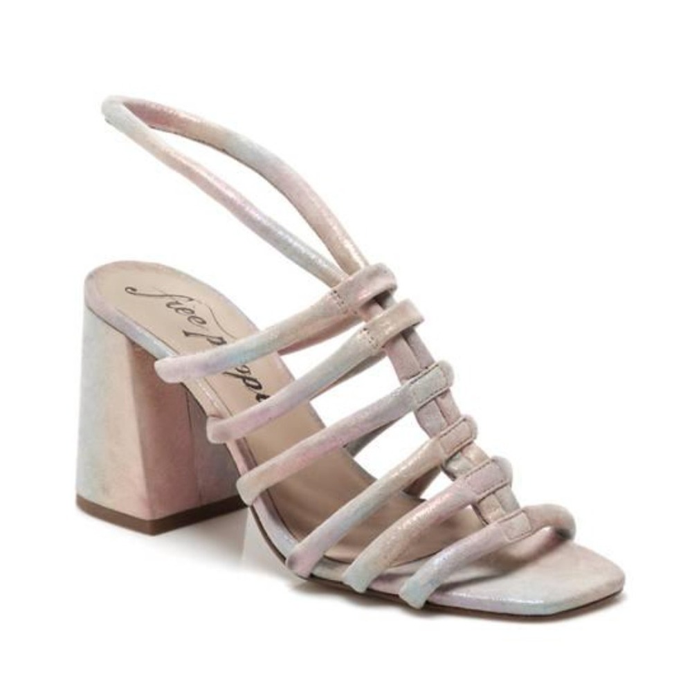Free People Colette Cinched Heel Rainbow Metallic Strappy Sandals 38.5/8 NEW